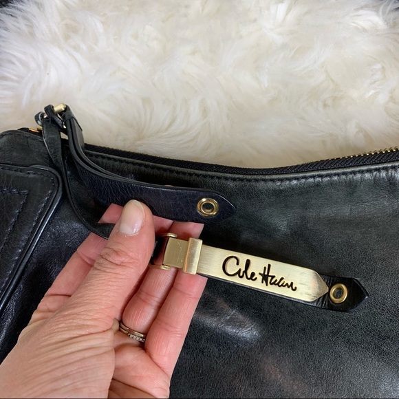 Cole Haan Black Leather Zipper Pocket Shoulder Bag - Picture 6 of 9